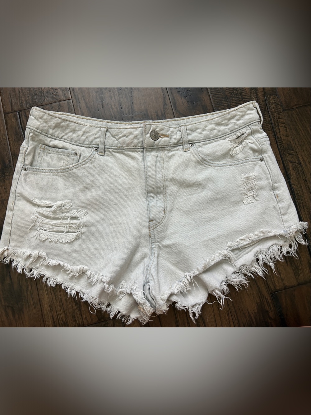 Divided Cream Distressed High-Rise Denim Shorts